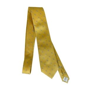 ENRO 100% Silk Men's Tie Mustard Yellow Gold with Blue Geometric Pattern